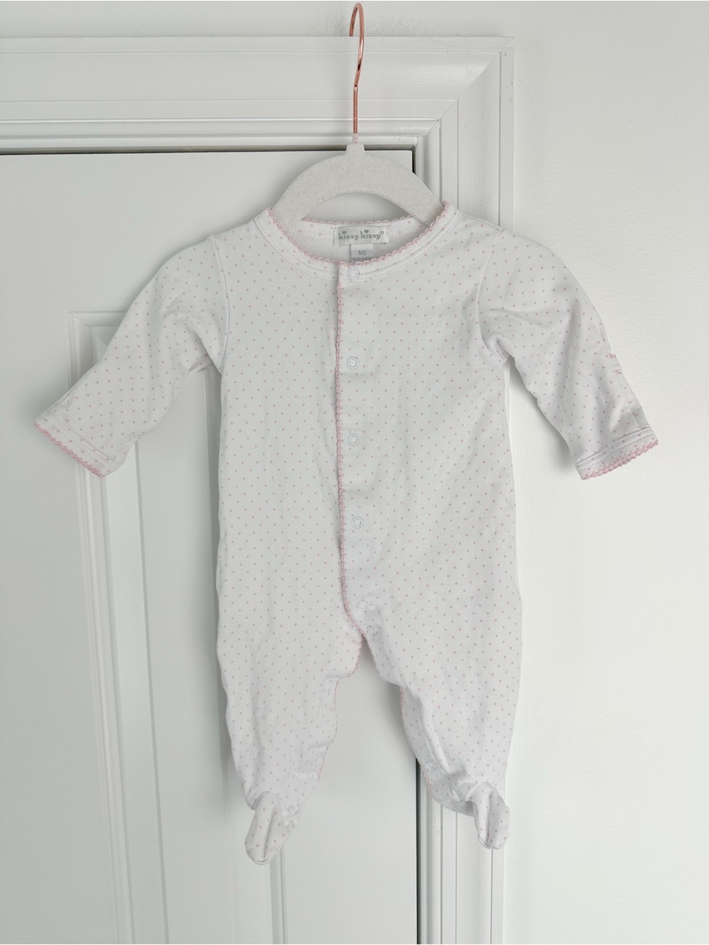 Kissy Kissy pink white polka dot footie sleeper NB excellent condition